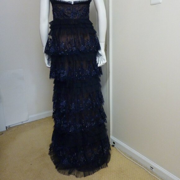 MARCHESA Tiered Terrarium Column Gown In Midnight - Picture 10 of 12